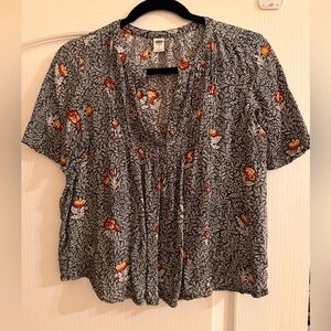 Old Navy Floral Black and Orange Blouse
